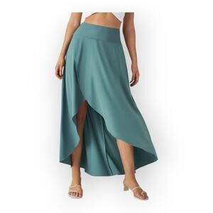 Halara Breezeful High Low Ruffle Maxi Skirt Shorts Flowy Teal Blue Casual Resort